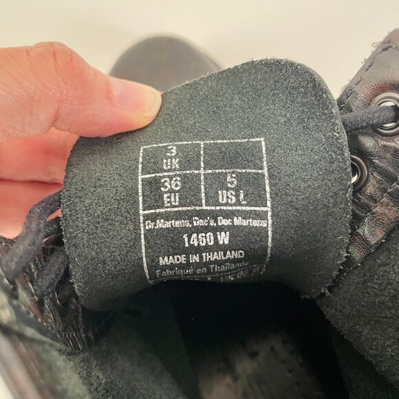 Dr. Martens Original 1460 Black Leather Boots With Subtle Floral Detail, Size 5 - Picture 9 of 9